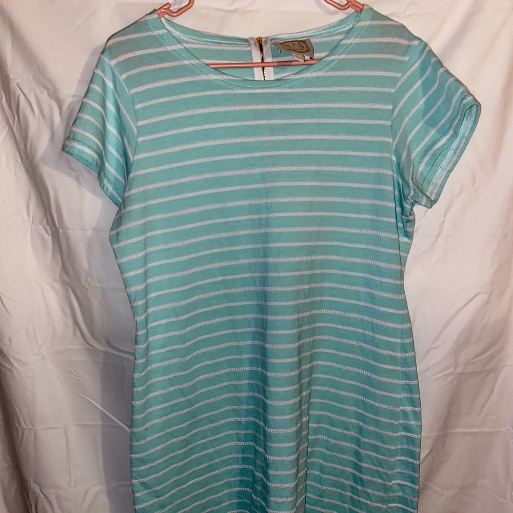 Sail to Sable Baby Blue and White Striped Dress XL